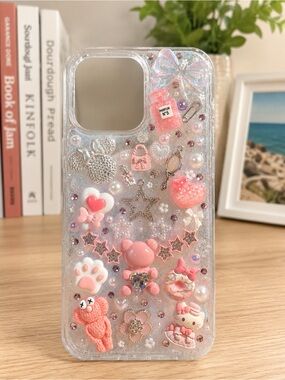 Cute Pink Glitter Bear Phone Case for iPhone - Decorative 3D Charms